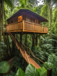 live among the treetops in a treehouse village nestled in a lush rainforest at rainforest canopy village. 