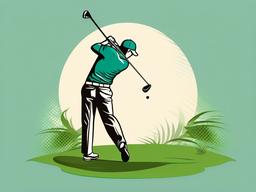 Golf clipart - golfer swinging a club on the green  