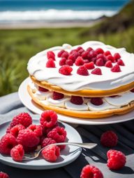 raspberry pavlova, a new zealand twist on a classic, indulged at a beachside picnic in auckland. 