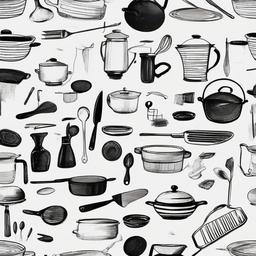 sketch of kitchen utensils  minimal rough sketch scribbles,doodles,black and white