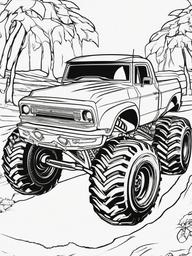 Monster Truck Battle Coloring Pages - Fierce Monster Truck Duel  minimal black outline printable sheet, coloring page