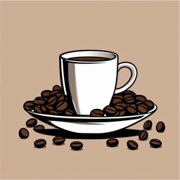 Coffee Cup and Beans Clipart - Coffee cup and roasted beans for a brew.  color clipart, minimalist, vector art, 