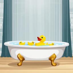 Rubber duck in a bath tub clipart.  vector style illustration, white background