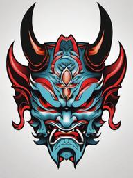 oni mask head tattoo  simple color tattoo,white background,minimal