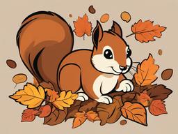 Squirrel clipart - squirrel running through a pile of leaves  color,minimalist,vector clipart