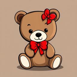 Teddy Bear clipart - cartoon teddy bear with a big red bow  color,minimalist,vector clipart