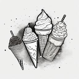 drawing of ice cream with sprinkles  minimal rough sketch scribbles,doodles,black and white