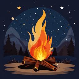 Bonfire clipart - Cozy bonfire under the starry night, ,vector color clipart,minimal