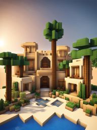 desert oasis with sandstone buildings and palm tree gardens - minecraft house ideas minecraft block style