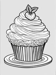 Cake Coloring Pages - Vanilla cupcake with strawberry frosting  simple coloring pages