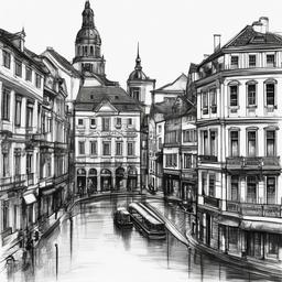 drawing of a historic city  minimal rough sketch scribbles,doodles,black and white