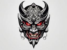 japanese mask demon tattoo  simple color tattoo,white background,minimal