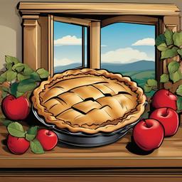 Apple clipart - apple pie cooling on a windowsill  