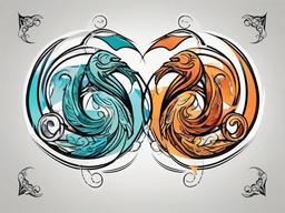 gemini pisces tattoo  simple vector color tattoo