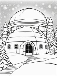 Winter Igloo Scene Coloring Pages - Igloos in Arctic Winter Wonderland  minimal black outline printable sheet, coloring page