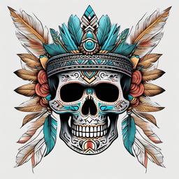 Aztec Tattoo Skull  minimal,color tattoo,white background