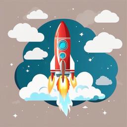 Rocket blasting off into the clouds clipart.  vector style illustration, white background