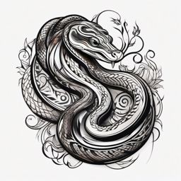 Snake tattoo, Mysterious snake tattoo, a symbol of transformation and healing. , tattoo color art, clean white background