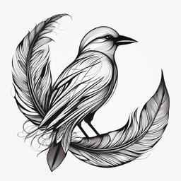 Bird And Feather Tattoo - Bird with feather design  minimalist tattoo design, white background