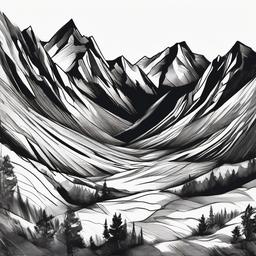 drawing of a rocky mountain  minimal rough sketch scribbles,doodles,black and white