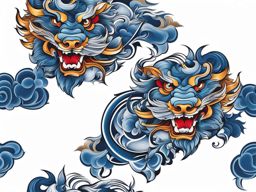 Foo dragon tattoo, Tattoos inspired by Foo Dogs or Fu Lions, known for their protective symbolism.  color, tattoo style pattern, clean white background