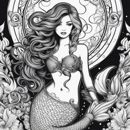 mermaid tattoo black and white design 