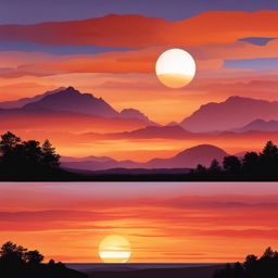 sunset clipart - painting the sky in warm hues. 