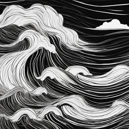 drawing of waves during a storm  minimal rough sketch scribbles,doodles,black and white