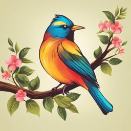 bird clipart - a colorful and singing bird perched on a branch. 