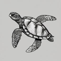 drawing of a baby sea turtle  minimal rough sketch scribbles,doodles,black and white