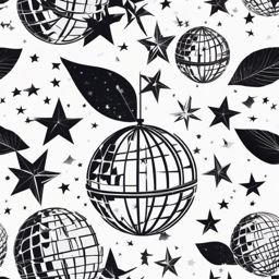 Starlight Disco Elegance - Infuse an air of elegance into your tattoo with a disco ball surrounded by starlight.  minimal tattoo style, white background