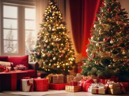 Christmas wallpaper - Decorated Christmas tree with presents beneath and twinkling lights  aesthetic background wallpaper