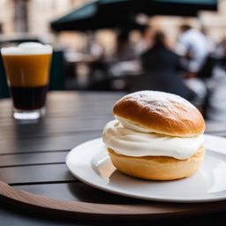 semla, a swedish cream bun, savored at a cozy café in stockholm during fettisdagen. 