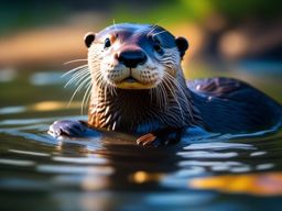 Cute Otter Playfully Swimming in a Tranquil Stream 8k, cinematic, vivid colors