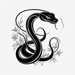 Black Japanese Snake Tattoo - Japanese-inspired snake tattoo in black.  simple vector tattoo,minimalist,white background