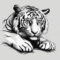 drawing of a tiger lying down  minimal rough sketch scribbles,doodles,black and white