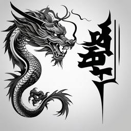 Japanese Dragon Tattoo Black and Grey - Stylish black and grey Japanese dragon tattoo.  simple color tattoo,minimalist,white background