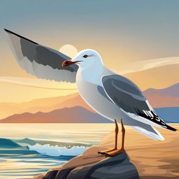 Seagull clipart - Seabird with graceful flight along coastlines, ,color clipart vector style