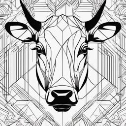 Geometric cow head ink: Modern allure, clean lines and patterns.  black and white tattoo style