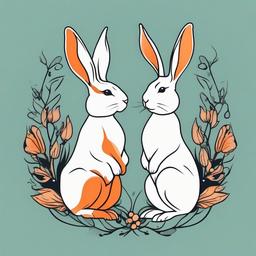 two bunnies tattoo  minimalist color tattoo, vector