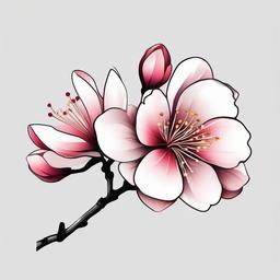 Japanese Cherry Blossom Tattoo Design - Artistic and creative, featuring unique designs inspired by the beauty of cherry blossoms.  simple color tattoo,white background,minimal