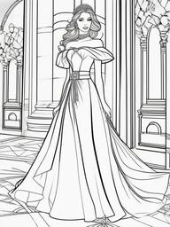 Fashion Princess Coloring Pages - Stylish Royalty in Trendy Outfits  minimal black outline printable sheet, coloring page