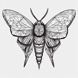 Geometric Death Moth Tattoo - Combine symbolism with geometric precision in a tattoo featuring a geometric Death moth design.  simple vector color tattoo, minimal, white background