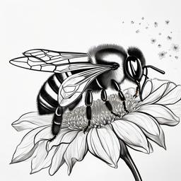 drawing of a bee pollinating a flower  minimal rough sketch scribbles,doodles,black and white