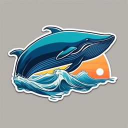 Whale Sticker - A giant whale breaching the ocean surface, ,vector color sticker art,minimal