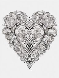 Floral heart tattoo, Heart adorned with intricate floral patterns, symbolizing the delicate beauty of love. , tattoo color art, clean white background