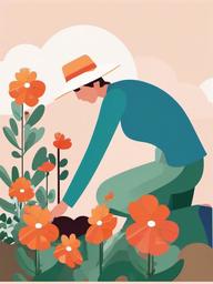 Person clipart - person planting flowers in a garden  color,minimalist,vector clipart