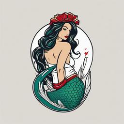 Sailor Jerry Mermaid Tattoo - Showcase the timeless and bold style of Sailor Jerry in a mermaid-themed tattoo.  simple vector color tattoo,minimal,white background