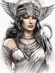 Athena Tattoo Design - Create a unique and personalized Athena tattoo design, incorporating elements that resonate with your interpretation of the goddess.  simple color tattoo design,white background