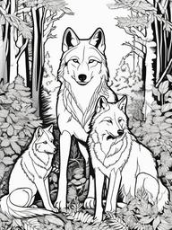 Wolf Coloring Pages - Wolf family gathered together in a den  simple coloring pages